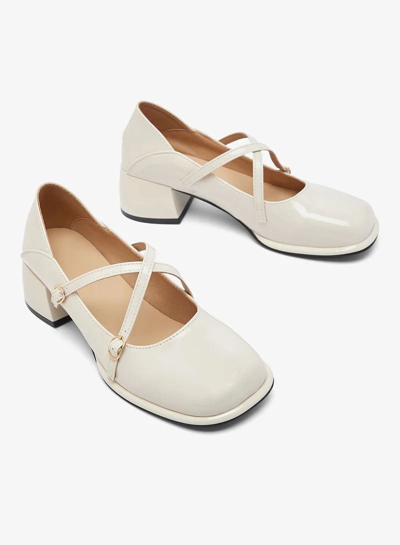 Ginger  Strap Detail Block Heel Mary Janes for Women | Best Price UAE